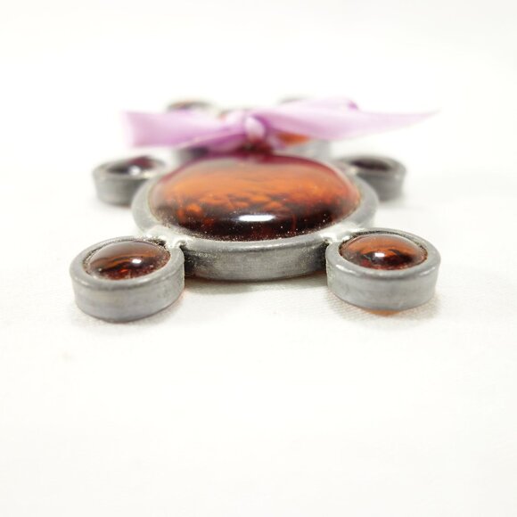 Vintage Leaded Glass Teddy Bear Suncatcher or Christmas Tree Ornament 4.5" - Picture 3 of 4